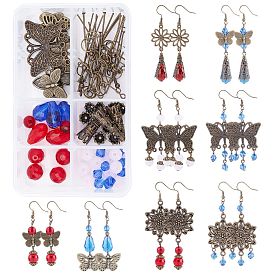 SUNNYCLUE 168pcs Butterfly Dangle Earring Making Kits, Including Alloy Pendants & Links & Beads, Glass Beads, Brass Earring Hooks, Alloy Jump Rings, Iron Pins