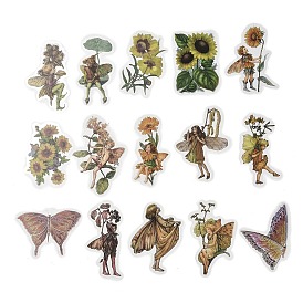 45Pcs Flower Fairy PET Adhesive Waterproof Stickers, for DIY Photo Album Diary Scrapbook Decoration
