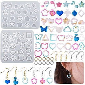 Quicksand Molds, Silicone Shaker Molds, for DIY Resin Dangle Earrings, Including Moon & Star & Cat & Rabbit & Note
