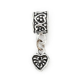 Rack Plating Brass European Dangle Charms, Heart Large Hole Pendants, Lead Free & Cadmium Free