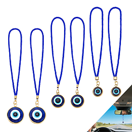 6Pcs 304 Stainless Steel & Resin Evil Eye Hanging Ornaments, with Nylon Cord, Evil Eye