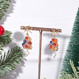 Серьги-подвески из нержавеющей стали с камнями разных цветов, с жемчугом из раковины , рождественская елка