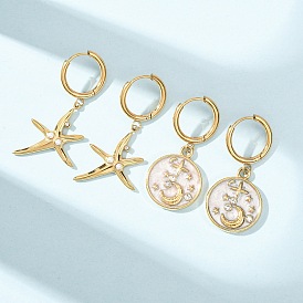 304 Серьги-кольца из нержавеющей стали со стразами для женщин, с эмалированными/искусственными жемчужными бусинами