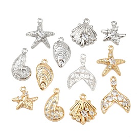 Латунные микро проложить кубического циркония подвески, форма ракушки/морская звезда/рыбий хвост