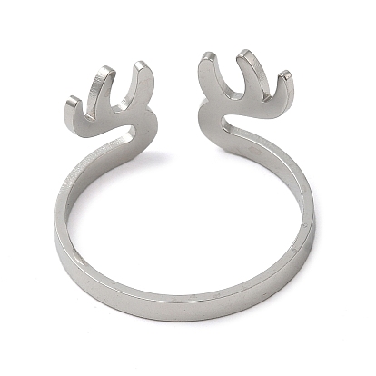 304 Stainless Steel Cuff Rings, Hollow Open Finger Ring for Women, Christmas Antler Shape