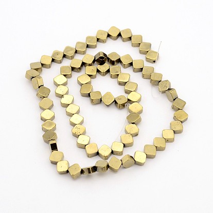 Electroplate Non-Magnetic Synthetic Hematite Bead Strands, Rhombus, 6x6x3mm, Hole: 1mm, about 70pcs/strand, 16.5 inch