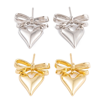 Серьги-гвоздики из латуни с бантом и стойкой, женские серьги с подвесками в форме сердца, без кадмия и без свинца, долговечный