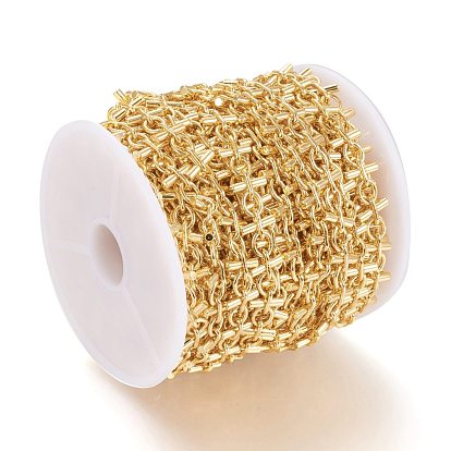 Brass Handmade Link Chains, with Spool, Long-Lasting Plated