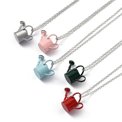 Collares pendientes de esmalte de la aleación, con cierre de langosta, regadera / regadera, Platino