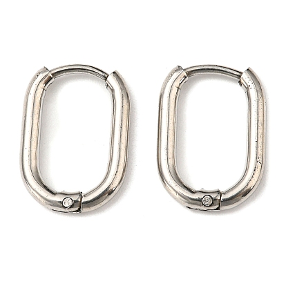Stainless Steel Huggie Hoop Earrings, 304 Stainless Steel Needle with 201 Stainless Steel Ring, Oval