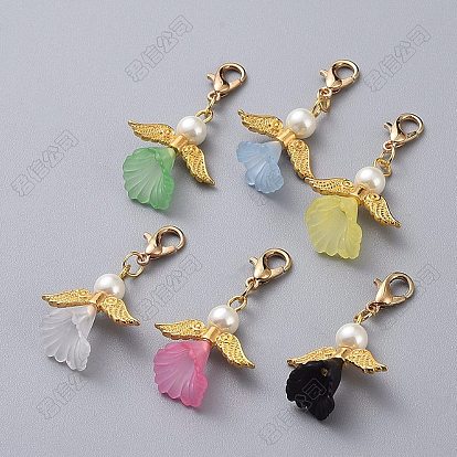 30 pièces 6 couleurs pendentifs en acrylique et alliage représentant des fleurs d'ange, avec alliage homard fermoirs pince