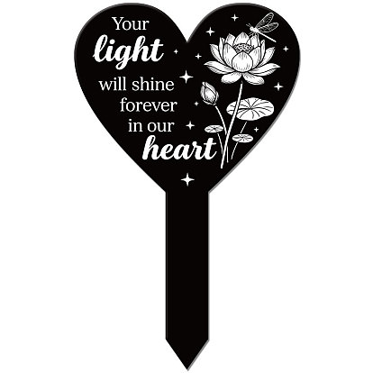 Acrylic Garden Stake, Ground Insert Decor, for Yard, Lawn, Garden Decoration, Heart with Memorial Words