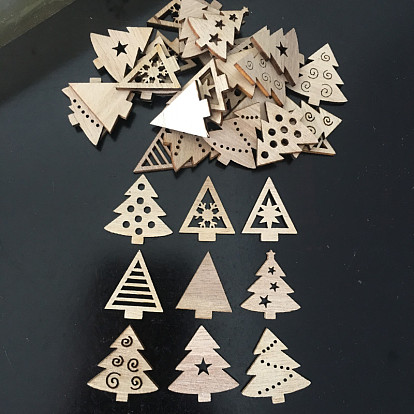 50Pcs Christmas Tree Unfinished Wooden Ornaments, Christmas Hanging Decorations, for Party Gift Home Decoration