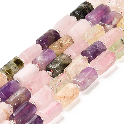 Natural Rose Quartz & Amethyst & Prehnite & Yellow Quartz Beads Strands, with Seed Beads, Faceted Column
