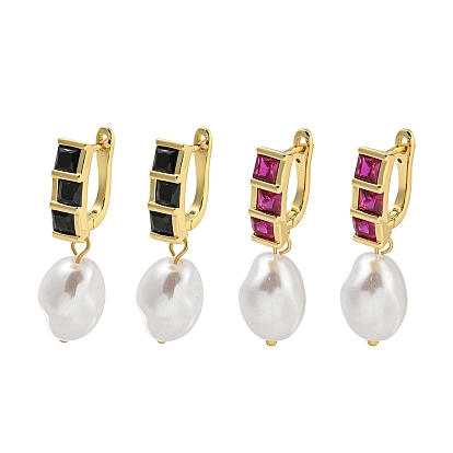 Серьга-кольцо из латуни с микропаве из кубического циркония, без кадмия и без свинца, долговечный, с ABS имитации жемчуга, реальный 18 k позолоченный, овальные