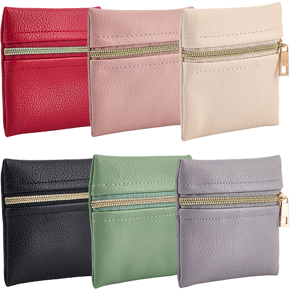 6 шт. 6 цвета квадратные подарочные сумки из искусственной кожи на молнии для ювелирных изделий, подарочные пакеты для упаковки ювелирных изделий для сережек колец браслетов