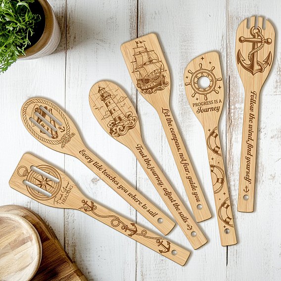 6 бамбуковые ложки, ножи и вилки, столовые приборы на десерт