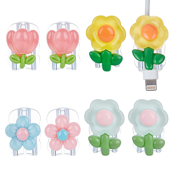 4 сумки 4 стили цветок ТПУ защита шнура зарядного устройства, защитные приспособления для кабелей, для большинства линий передачи данных мобильных телефонов и планшетов