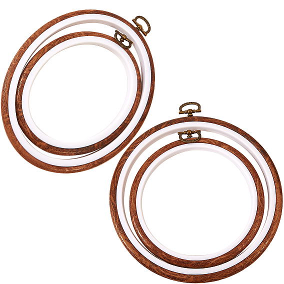 Rubber Imitation Wood Cross Stitch Embroidered Frame, Sewing Tools Accessory, Ring & Oval