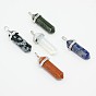 Gemstone Double Terminated Pointed Pendants, with Metal Findings, Bullet, Platinum Metal Color