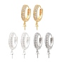 Brass Micro Pave Clear Cubic Zirconia Huggie Hoop Earring Findings, for Half Drilled Beads, Rack Plating, Long-lasting Plated