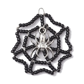 Handmade Seed Beads Charms, with Alloy Spider Pendants, Loom Pattern, Spider Web