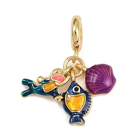 Европейские подвески-шармы с кубическим цирконием и латунным паве, подвески с большим отверстием в форме ракушки из разноцветной эмали