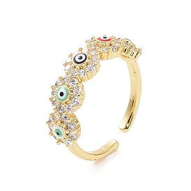 Цветок латунь микро паве кубический цирконий открытые кольца, эмалевые кольца-манжеты от сглаза для женщин