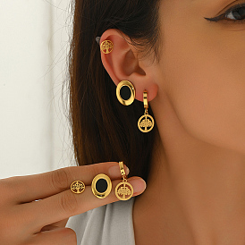 3 комплекты из серег-гвоздиков и колец из нержавеющей стали, овал и дерево жизни