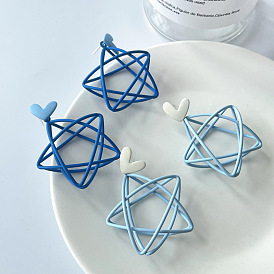 Серьги-гвоздики из сплава с запекаемой краской, Сердце звездочкой