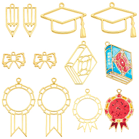 24Pcs 6 Style Alloy Open Back Bezel Pendants, For DIY UV Resin, Epoxy Resin, Pressed Flower Jewelry, Mixed Shapes