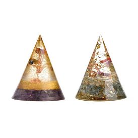 Orgonite Cone, Resin Pointed Home Display Decorations, with Natural Gemstone and Metal Findings
