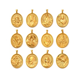 Religion Golden Tone 304 Stainless Steel Pendants, Oval Charm