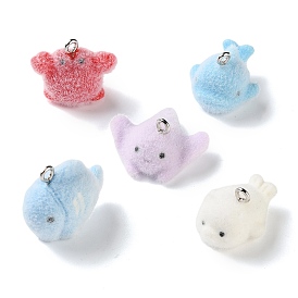 Ocean Theme Flocking Opaque Resin Pendants, with Platinum Iron Loop