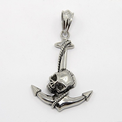 Retro Men's Halloween Jewelry 304 Stainless Steel Big Anchor with Skull Big Pendants, 70x41x10mm, Hole: 12.5x8mm