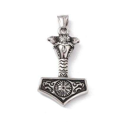 304 Stainless Steel Manual Polishing Big Pendants, Thor's Hammer