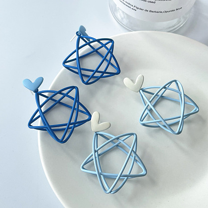 Серьги-гвоздики из сплава с запекаемой краской, Сердце звездочкой