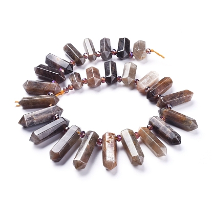 Natural Sunstone Beads Strands, Top Drilled Beads, with Glass Beads, Faceted, Double Terminated Point