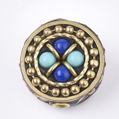 Handmade Indonesia Beads, with Brass Findings, Flat Round, Golden