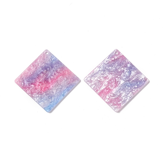Acrylic Disc Big Pendants, with Glitter Powder, Imitation Gemstone Style, Rhombus