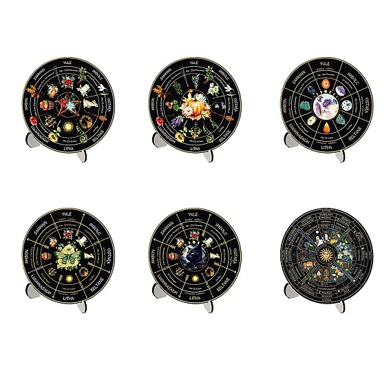 Календарь на деревянном колесе, деревянная витрина, черный держатель подставка, стеллаж для хранения маятников в деревенском стиле, ведьма