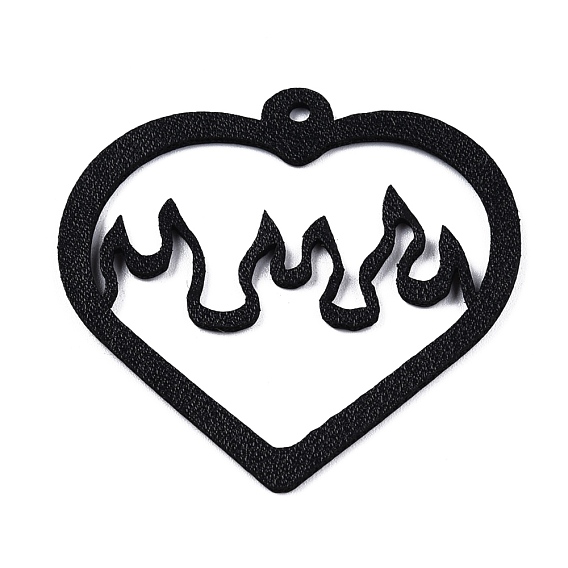 Halloween Theme Imitation Leather Pendant, Heart Charms with Fire
