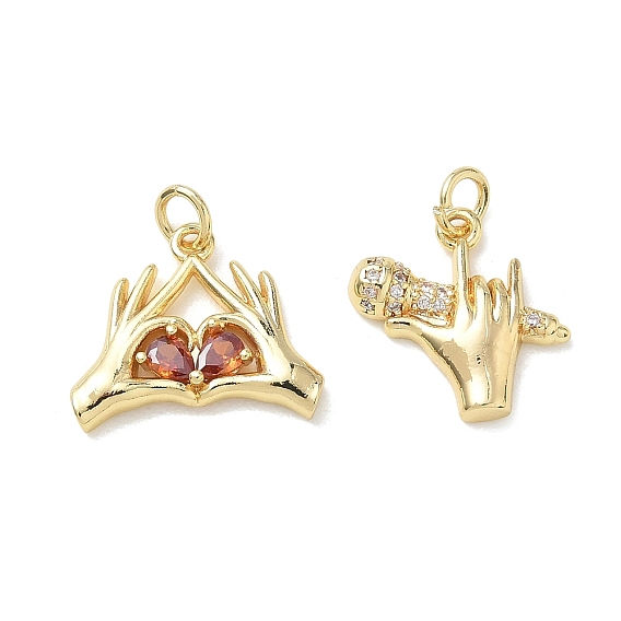 Colgantes de latón con microincrustaciones de circonitas cúbicas en forma de tomate., encantos de mano, real 18 k chapado en oro