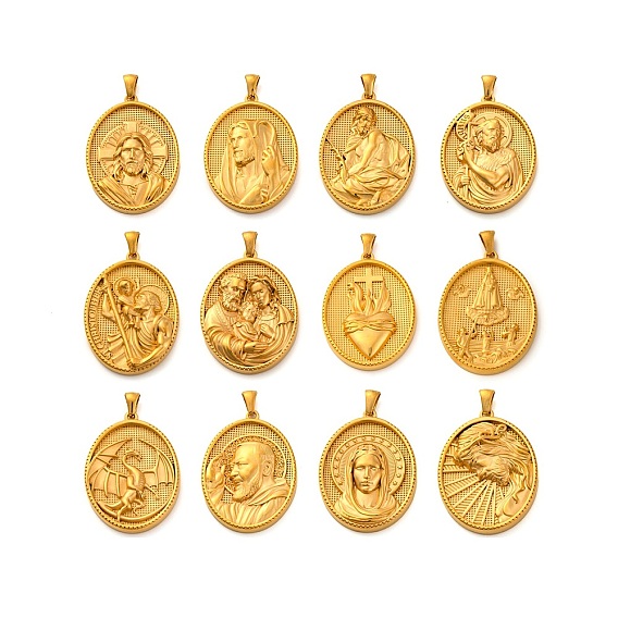 Религия золотистый тон 304 подвески из нержавеющей стали, овальный шарм