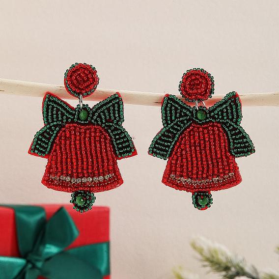 Рождественский колокольчик, стеклянные бусины ручной работы, серьги-гвоздики для повседневного ношения