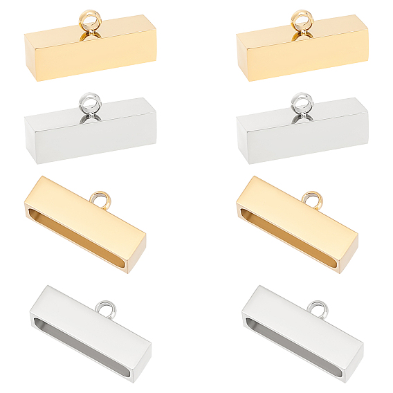 8pcs 2 couleurs 304 embouts de cordon en acier inoxydable, embouts, rectangle