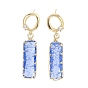 Brass Micro Pave Cubic Zirconia Dangle Stud Earrings, Glass Rectangle Drop Earrings