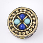 Handmade Indonesia Beads, with Brass Findings, Flat Round, Golden