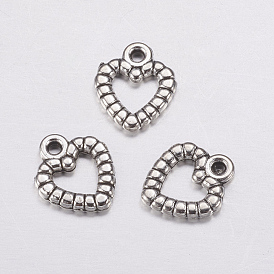 Heart Tibetan Style Charms, Lead Free and Cadmium Free, Antique Silver, about 9.5mm wide, 11mm long, hole: 1mm