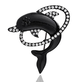 Dolphin Enamel Pins, Alloy Rhinestone Brooches for Backpack Clothes